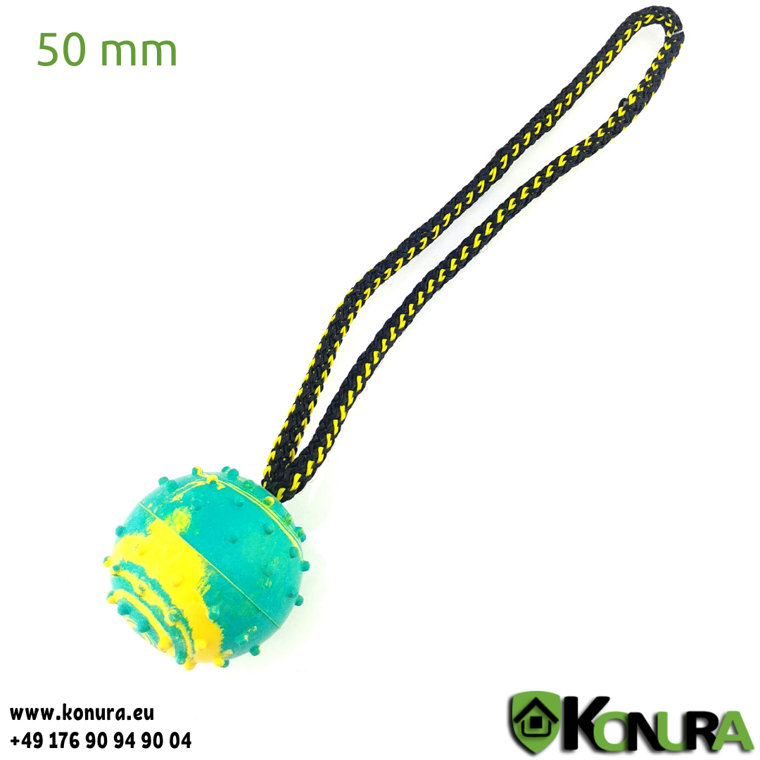 Hundespielzeug Ball mit verschiedene Handschlaufen Klin Kassel, Parameter: 50 mm / Schlaufe aus Kunststoffschnur