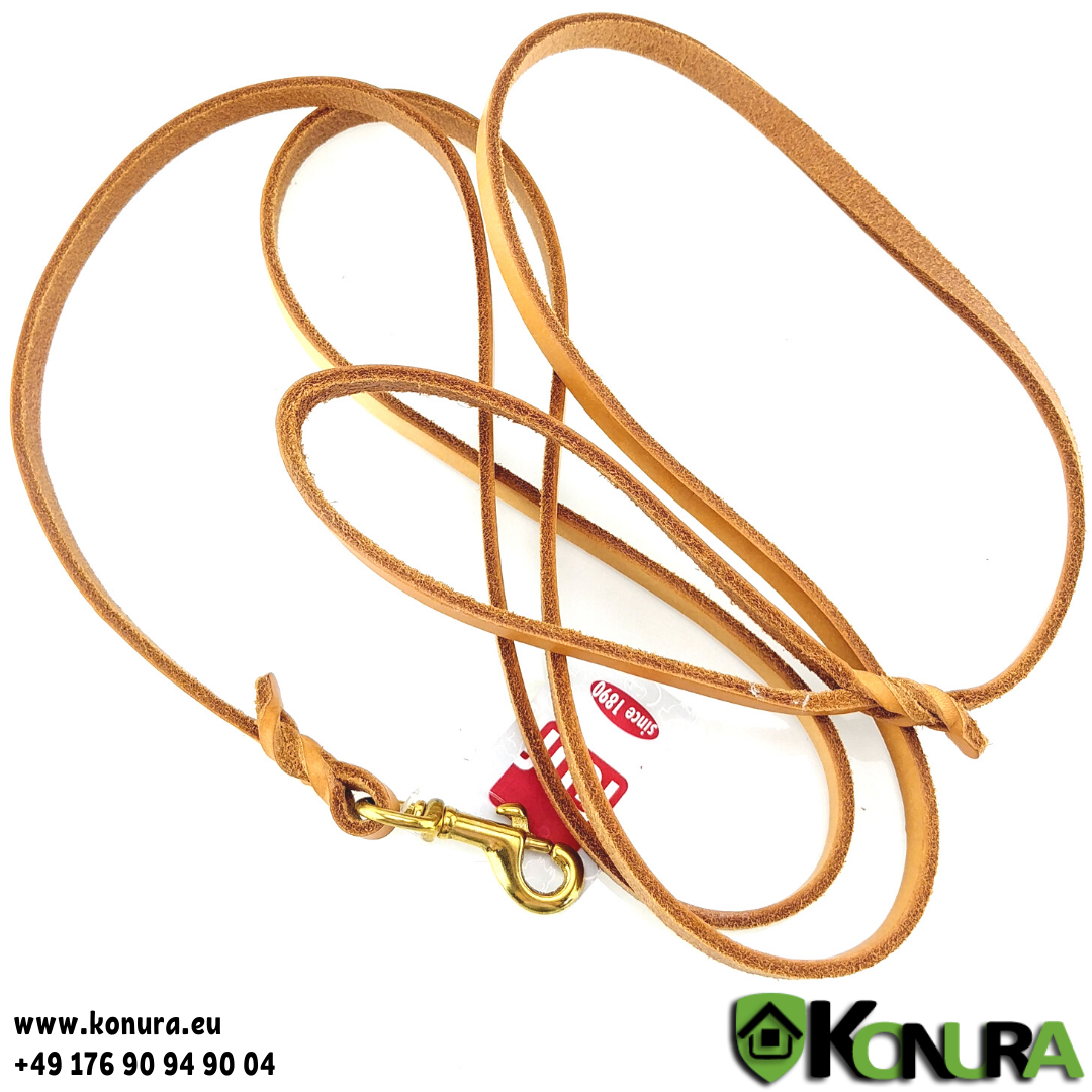 Lederleine EINFACH 200 cm fwf, Farbe: Natur, Option: Breite - 10 mm, Karabinerhaken - Messing 6 x 2,5 cm