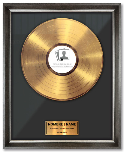 Diseña cuadros DELUXE, Selecciona modelo:: Vinyl Awards Nº 1, Selecciona Oro o Platino: ORO 24K - PREMIUM, Selecciona color de fondo: Negro