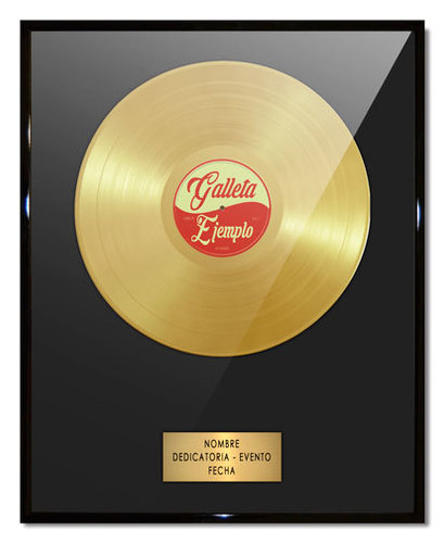 Diseña cuadros LOW COST, Selecciona modelo:: Vinyl Awards Nº 1, Selecciona tamaño:: 40 x 50 cm, Selecciona Oro o Platino: ORO 18K (low cost), Selecciona Marco: Plástico negro brillante (Low Cost), Selecciona color de fondo: Negro