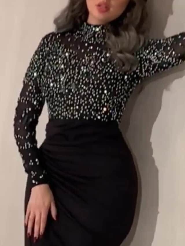 Women's Sheath Dress Maxi long Dress, Color: Black