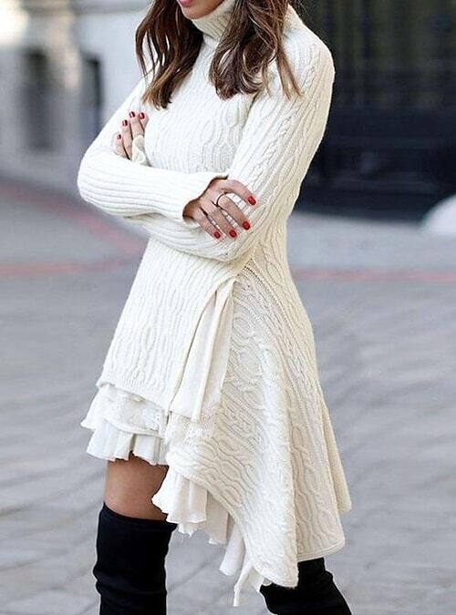 Women's Sweater Jumper Dress Short Mini, Color: White