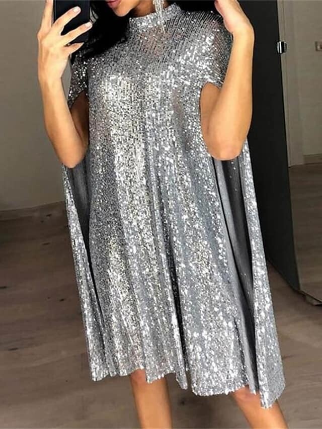 Women's Sheath Dress Short Mini Dress, Color: Silver