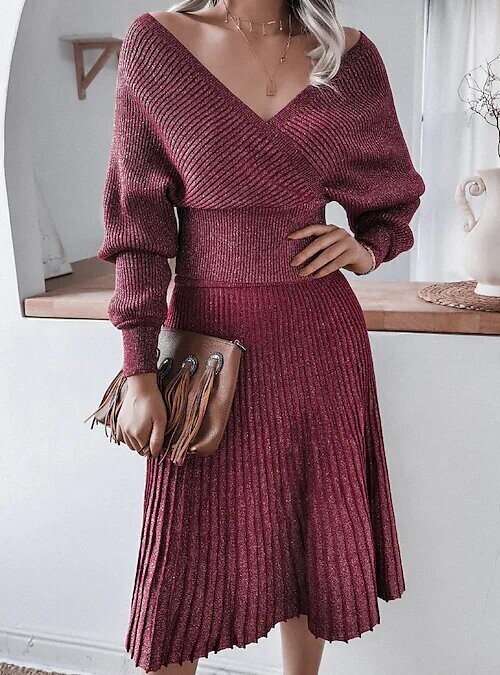 Women's A Line Dress Knee Length Dress, Color: Wine