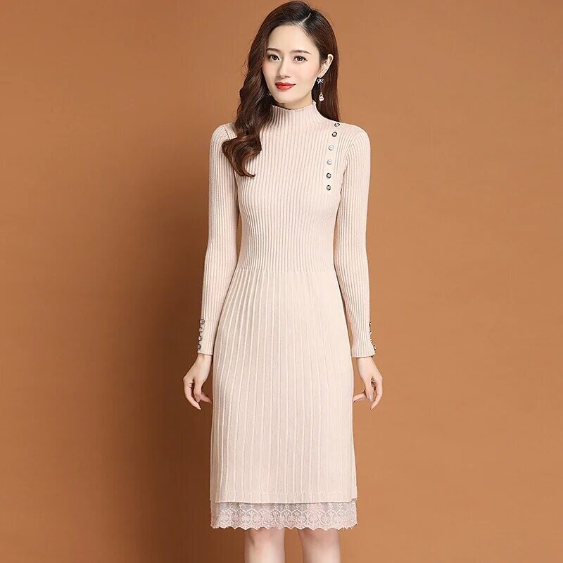Women's Sweater Jumper Dress, Color: Creamy-white