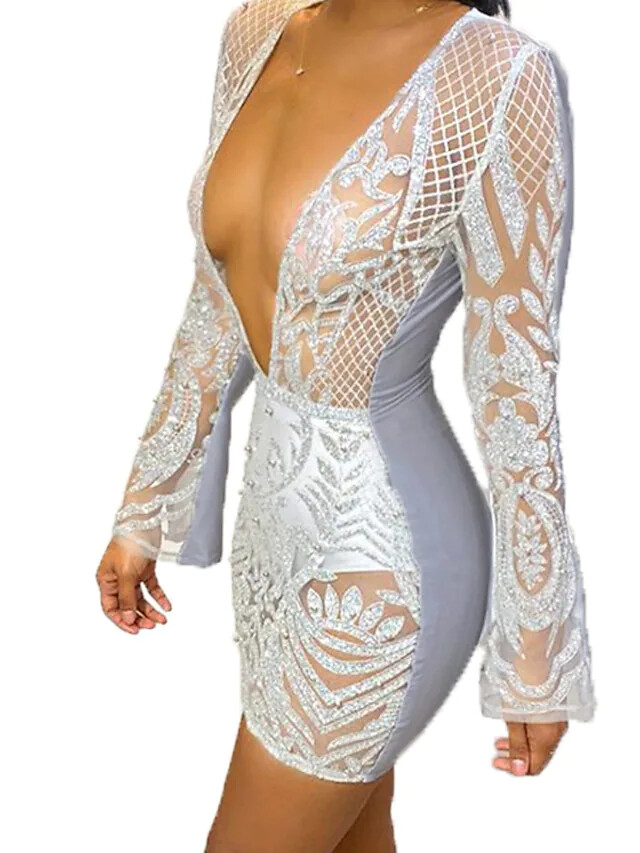 Women's Sheath Dress Short Mini Dress, Color: Silver