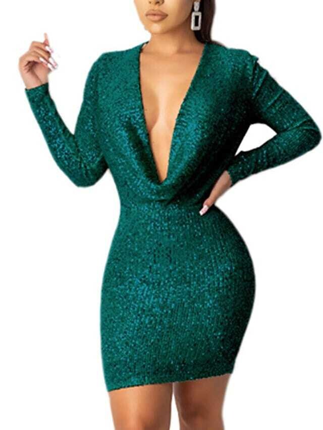 Women's Bodycon Short Mini Dress, Color: Green