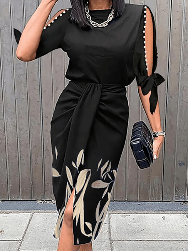 Women's Sheath Dress Midi Dress, Color: Black