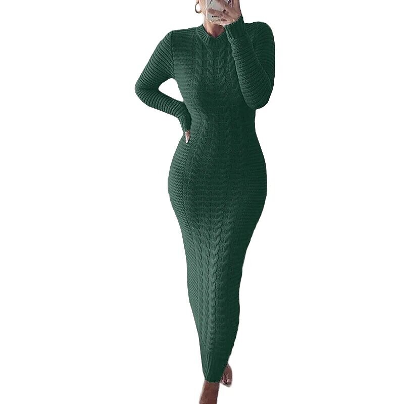 Women's Sweater Jumper Dress Maxi long Dress, Color: Green