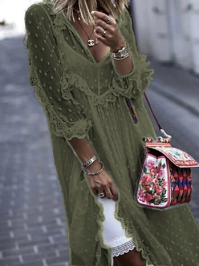 Women's Swing Dress Maxi long Dress, Color: Green