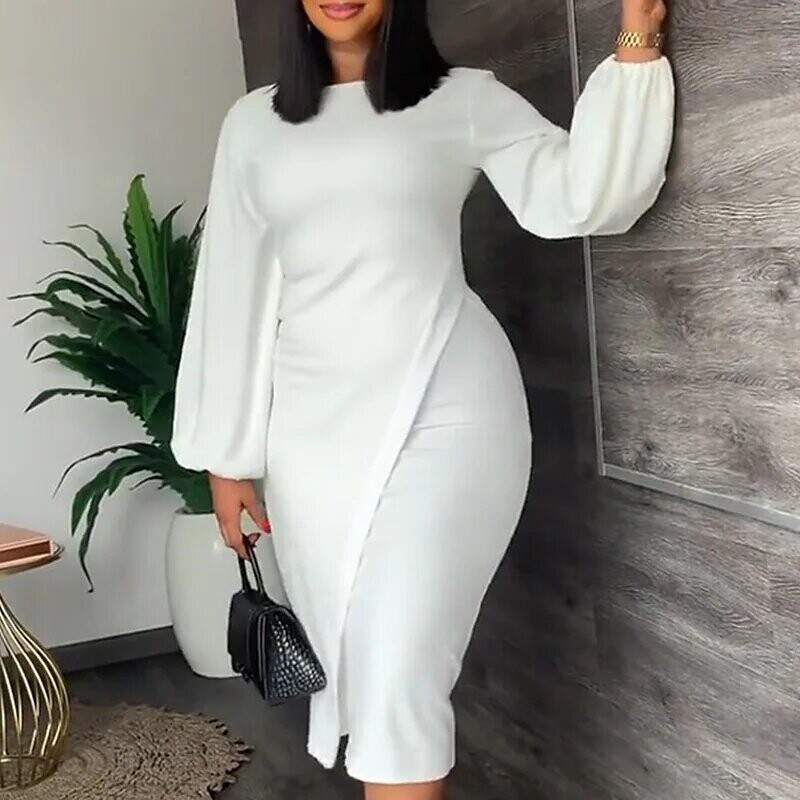 Women's Bodycon Knee Length Dress, Color: White