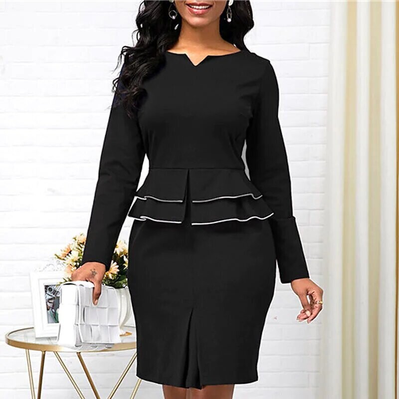 Women's A Line Dress Knee Length Dress, Color: Black