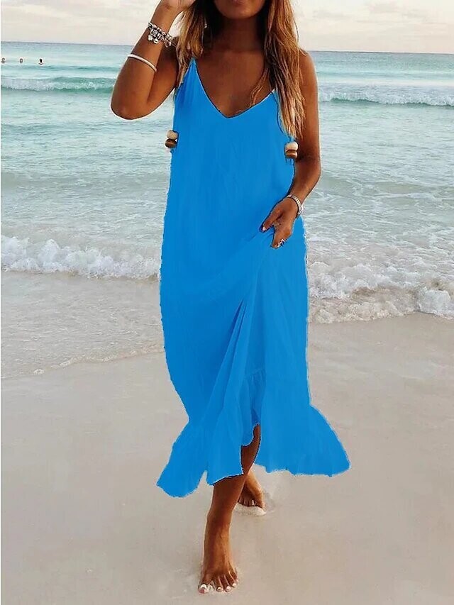 Women's Swing Dress Maxi long Dress, Color: Light Blue