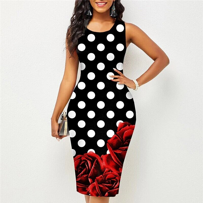 Women's Bodycon Knee Length Dress, Color: Black