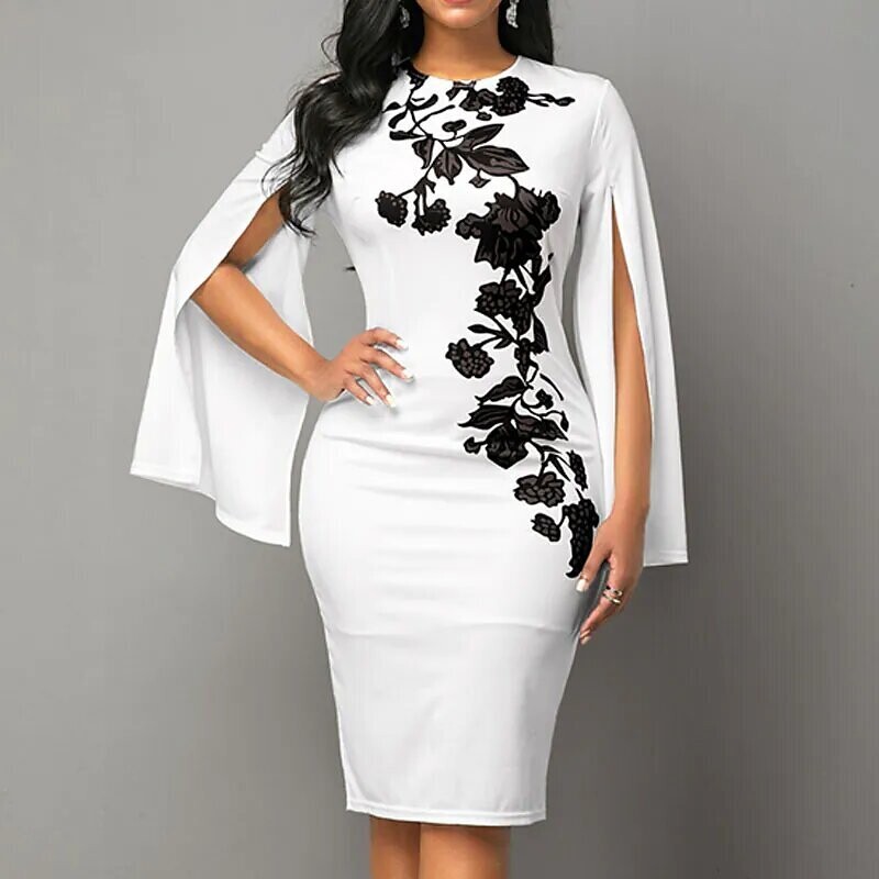 Women's Bodycon Knee Length Dress, Color: White