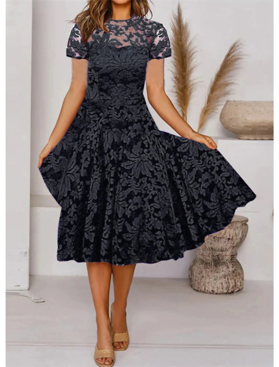 Women's A Line Dress Short Mini Dress, Color: Black