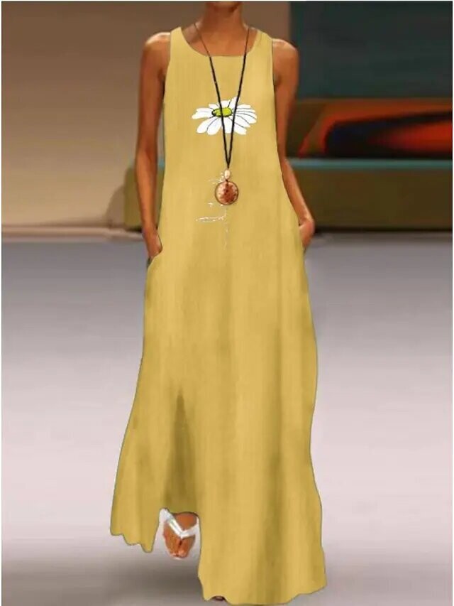 Women's A Line Dress Maxi long Dress, Color: Daisy Yellow