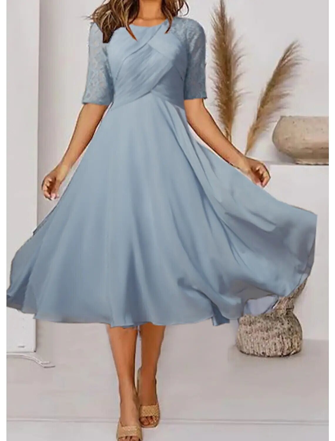 Women's A Line Dress Midi Dress, Color: Dusty Blue