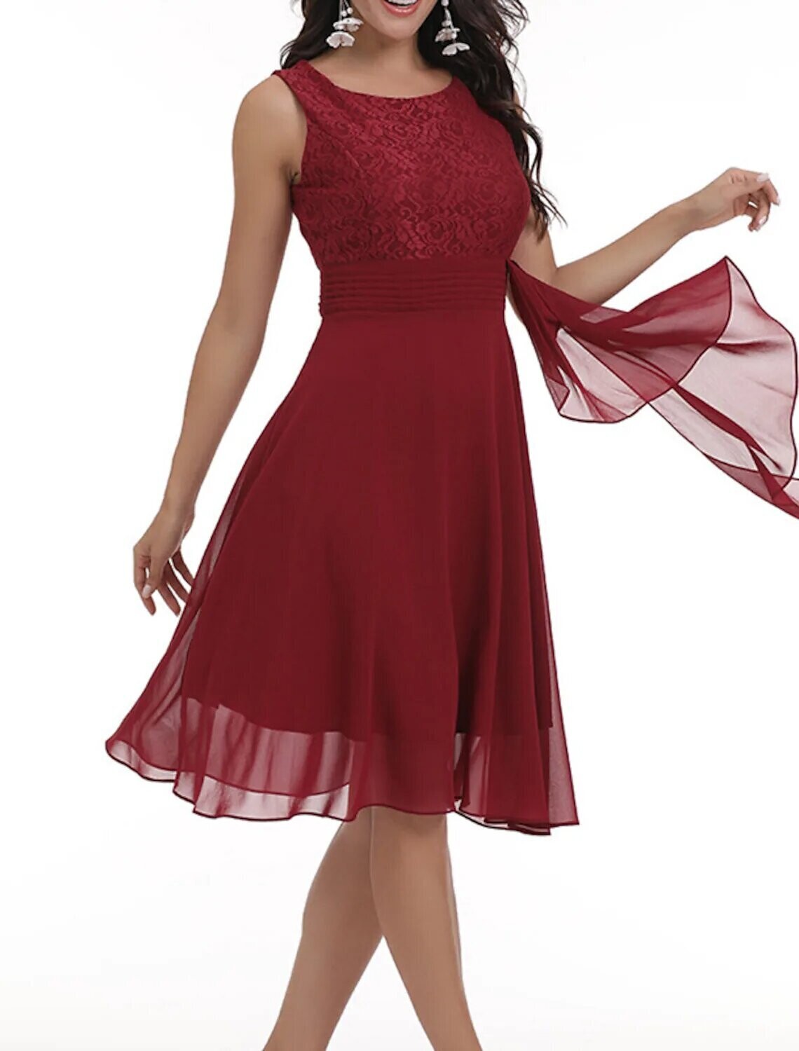Women's A Line Dress Knee Length Dress, Color: Wine