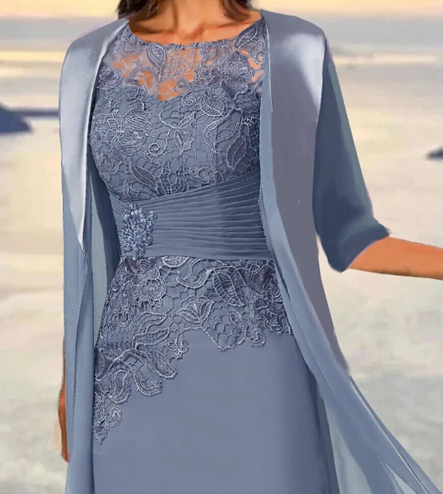 Women's Chiffon Dress Midi Dress, Color: Dusty Blue