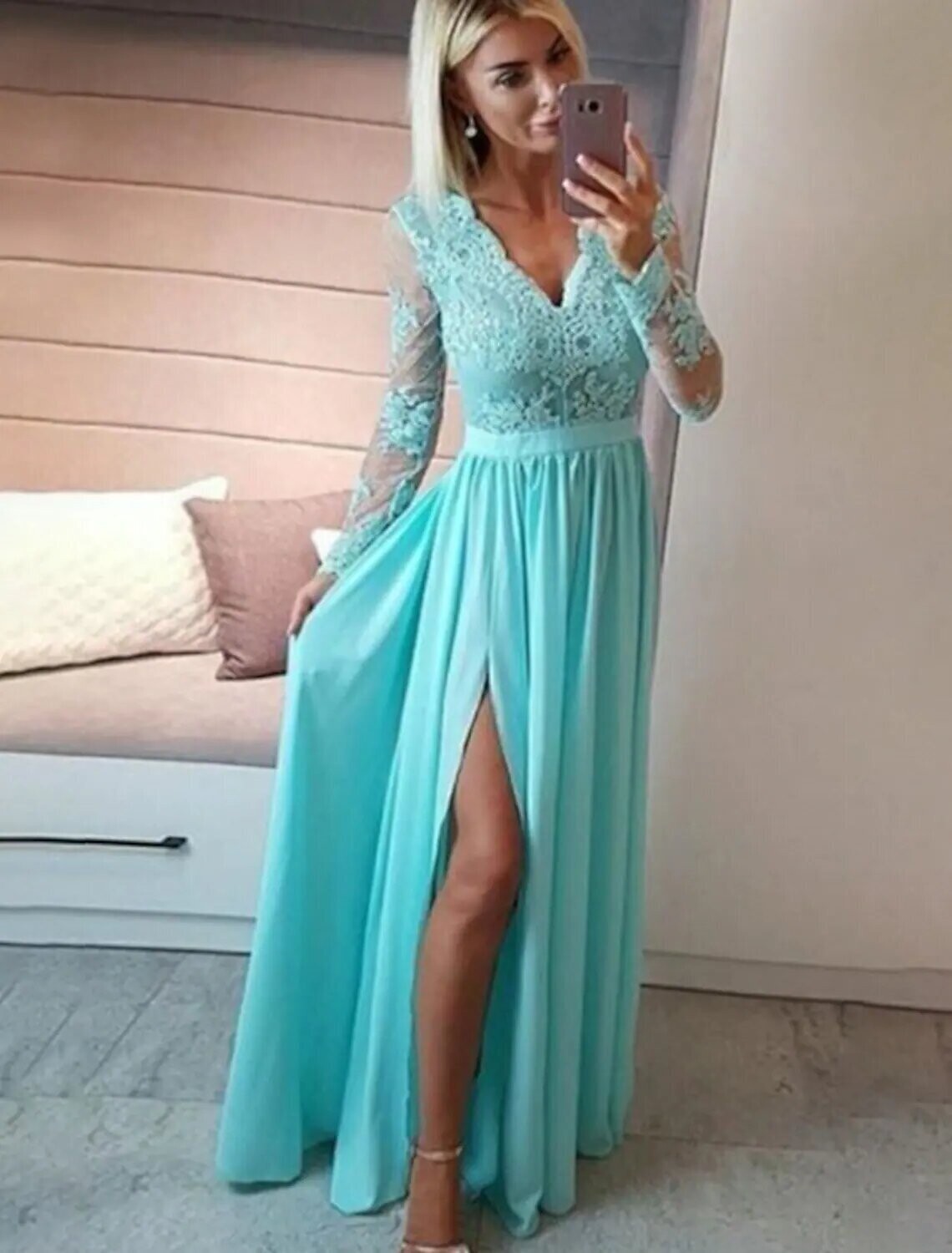 Women's Swing Dress Maxi long Dress, Color: Green