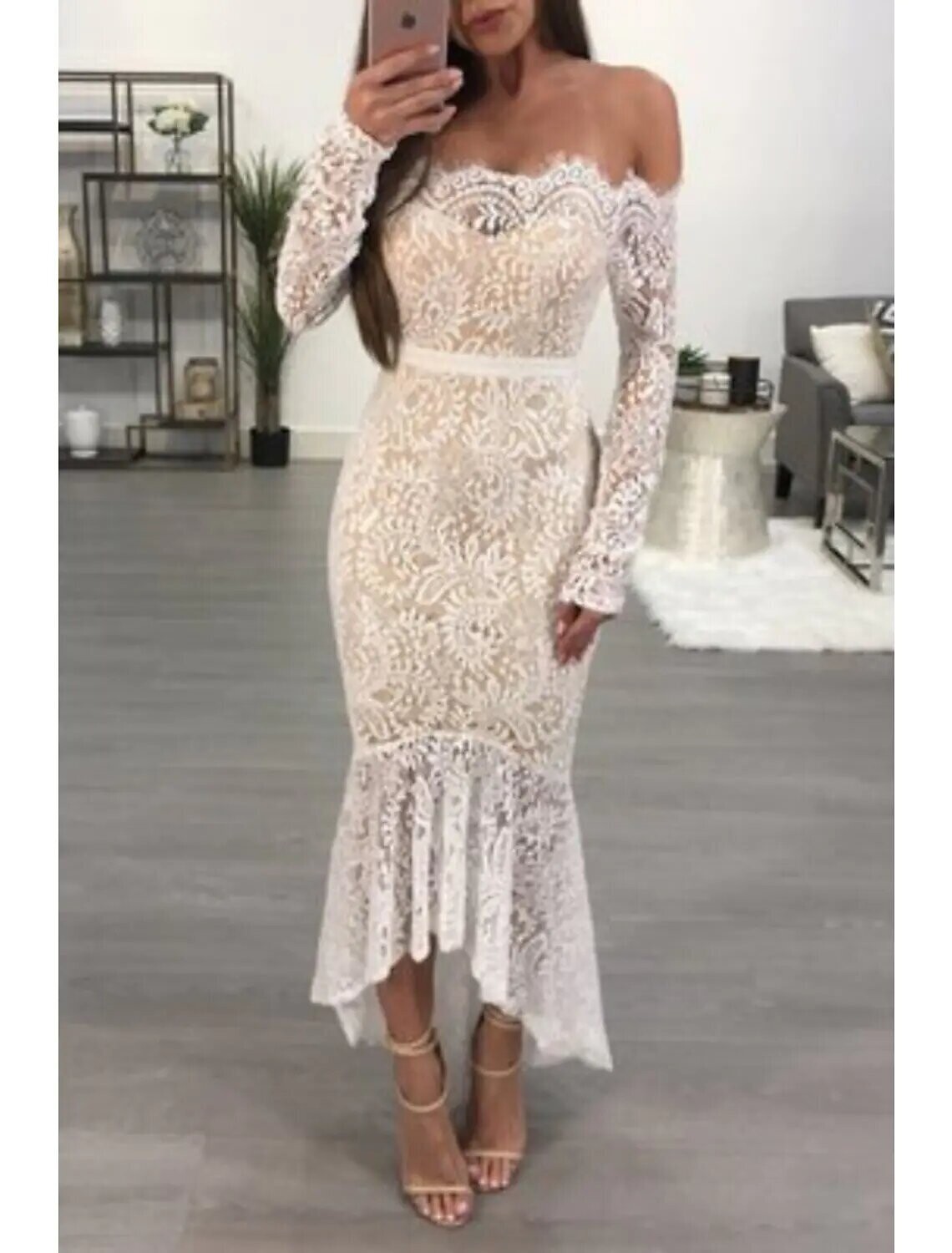 Women's Trumpet / Mermaid Dress Maxi long Dress, Color: White