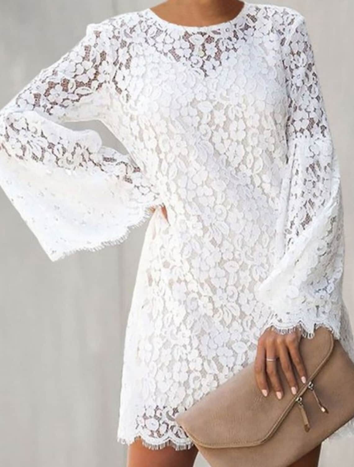 Women's Shift Dress Short Mini Dress, Color: White