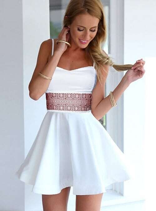 Women's Swing Dress Short Mini Dress, Color: White