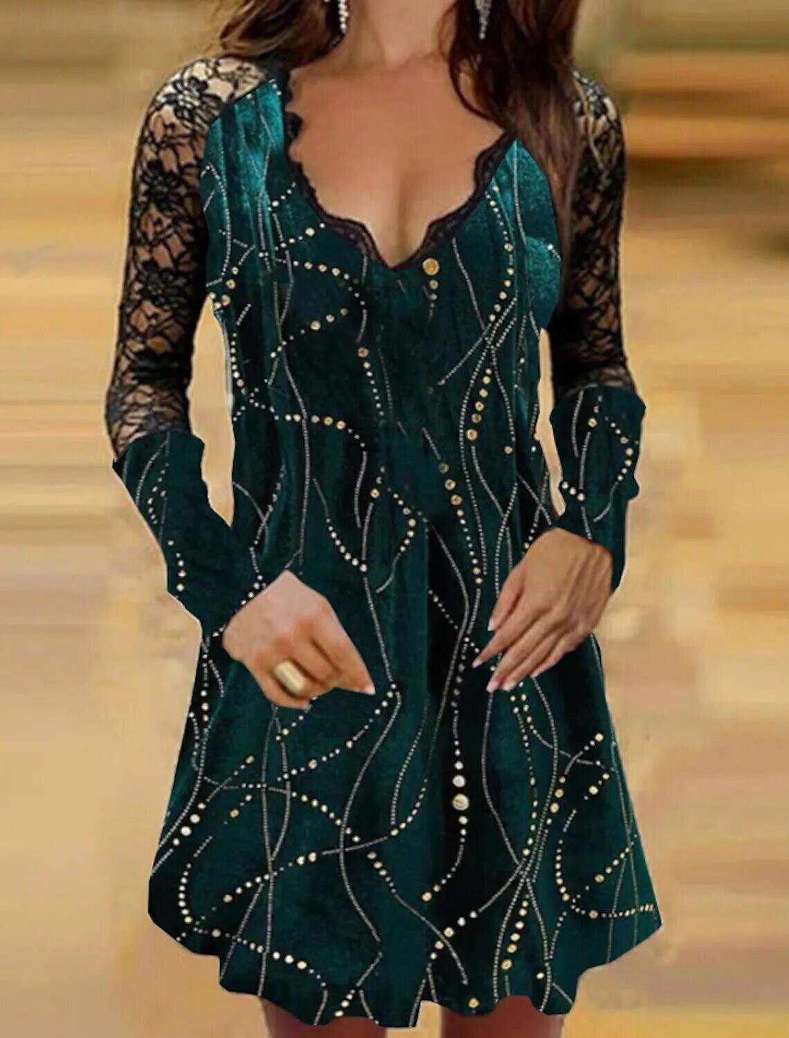 Women's A Line Dress Short Mini Dress, Color: Dark Green