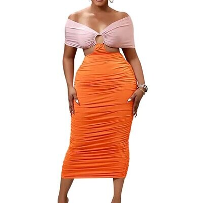 Women's Bodycon Midi Dress Yellow Fuchsia