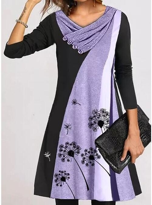 Women's A Line Dress Knee Length Dress, Color: Purple