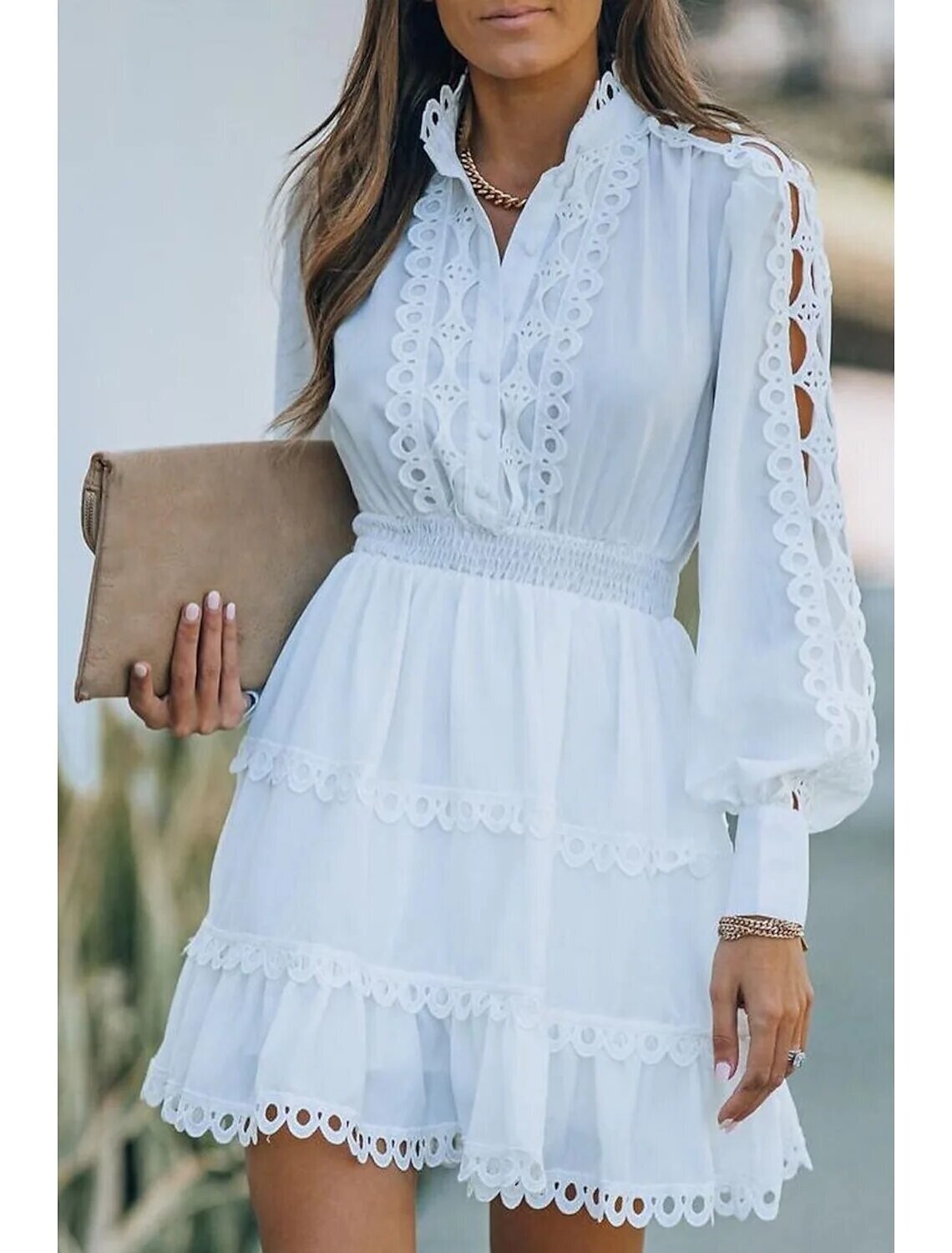 Women's A Line Dress Short Mini Dress, Color: White