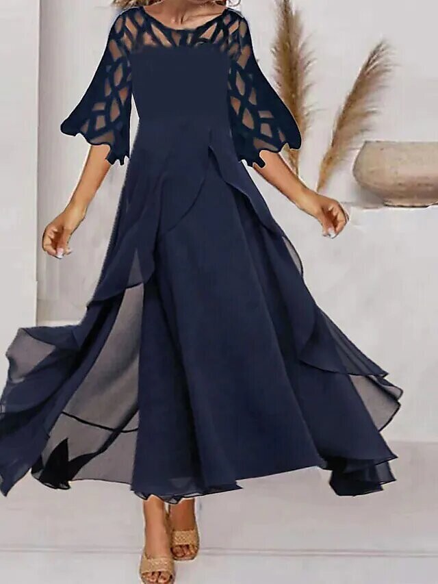 Women‘s A Line Dress Midi Dress, Color: Dark Blue