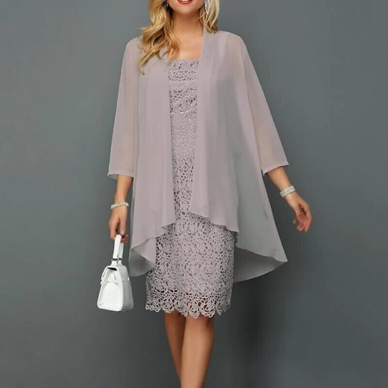 Women‘s Shift Dress Knee Length Dress, Color: Light gray