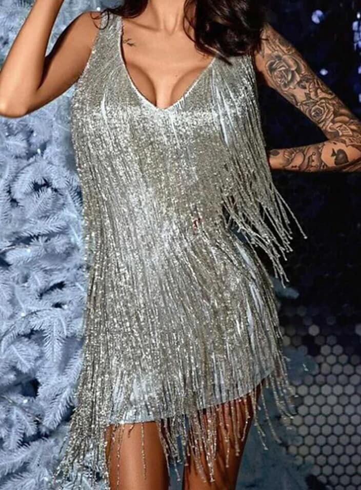 Women's Bodycon Short Mini Dress, Color: Silver