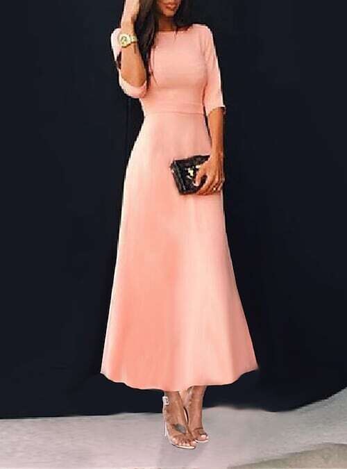 Women's Swing Dress Maxi long Dress, Color: Pink