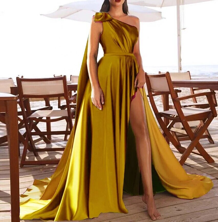 Women's A Line Dress Maxi long Dress, Color: Yellow
