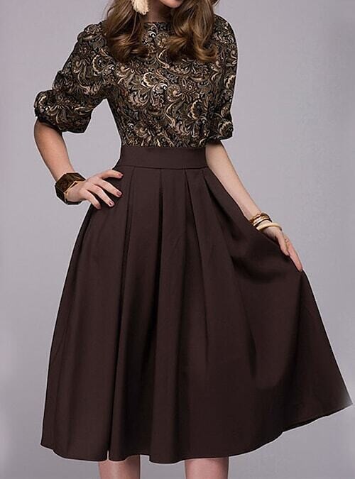 Women's A Line Dress Midi Dress, Color: Brown