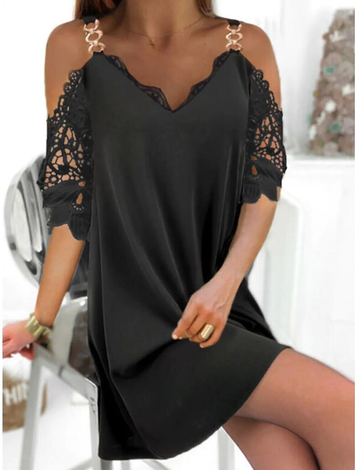 Women's Shift Dress Short Mini Dress, Color: Black