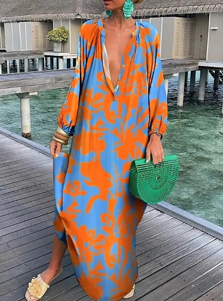 Women's A Line Dress Maxi long Dress, Color: Orange