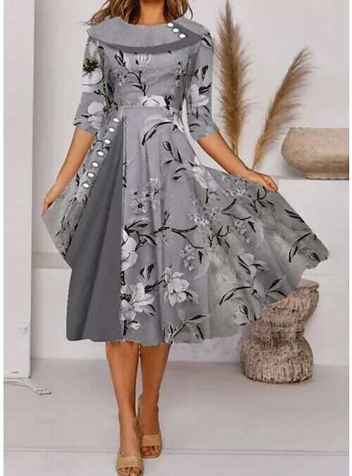 Women's A Line Dress Knee Length Dress, Color: Gray