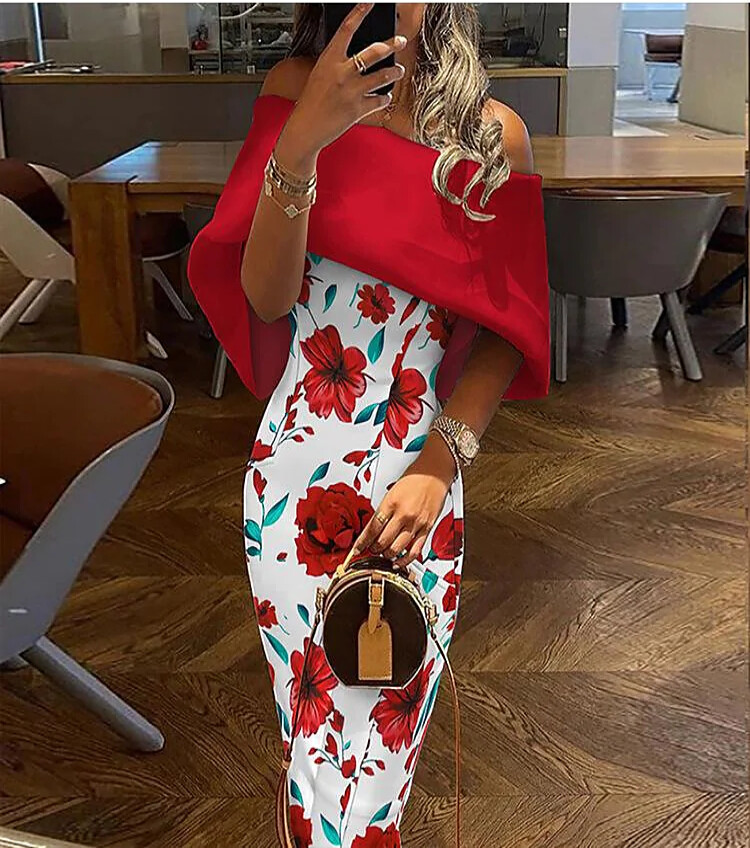 Women's Party Dress Knee Length, Color: White Flower