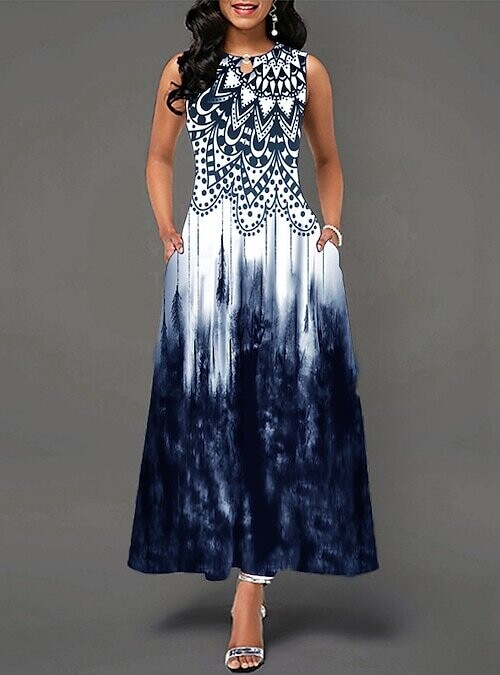 Women's Swing Dress Maxi long Dress, Color: Gray