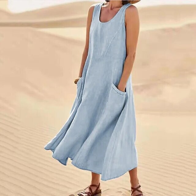 Women's Shift Dress Maxi long Dress, Color: Blue