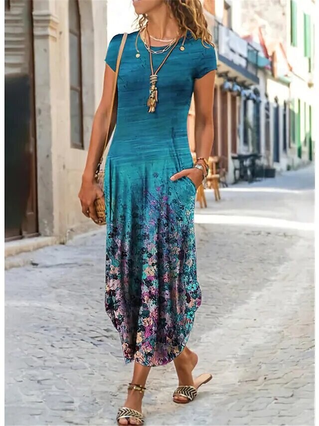 Women's Shift Dress Maxi long Dress, Color: Blue