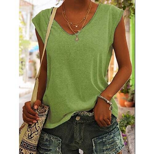 Women‘s Blouse T shirt Tee Basic Plain Daily, Color: Green
