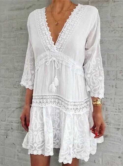 Women's Shift Dress Short Mini Dress, Color: White