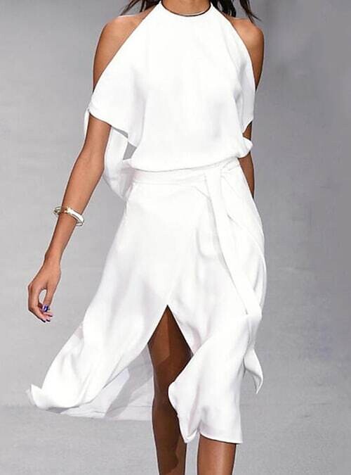 Women's A Line Dress Midi Dress, Color: White