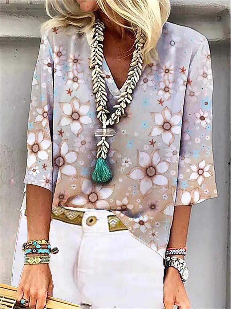 Women's Blouse Flower Casual Daily Holiday, Color: Khaki