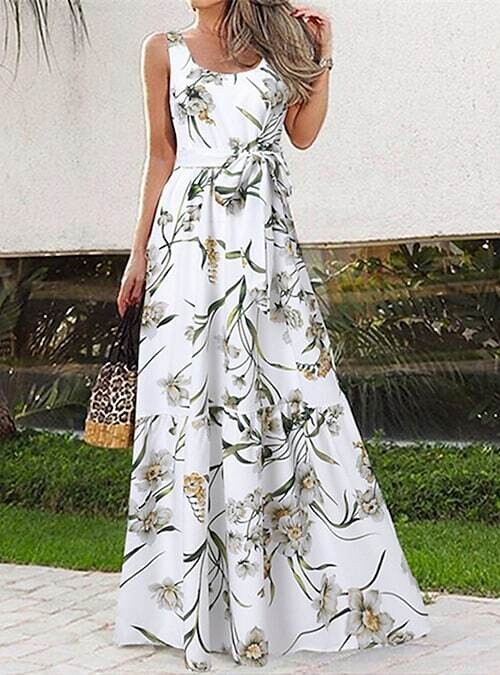 Women's A Line Dress Maxi long Dress, Color: White